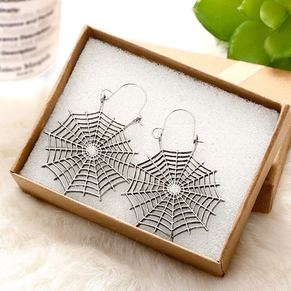 Any 2/$20! Silver Spider Web Ear Wire Earrings - Picture 3 of 8